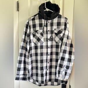 Men’s Flannel Long Sleeve Hoodie Shirt Casual Button Down Plaid Jacket Pockets
